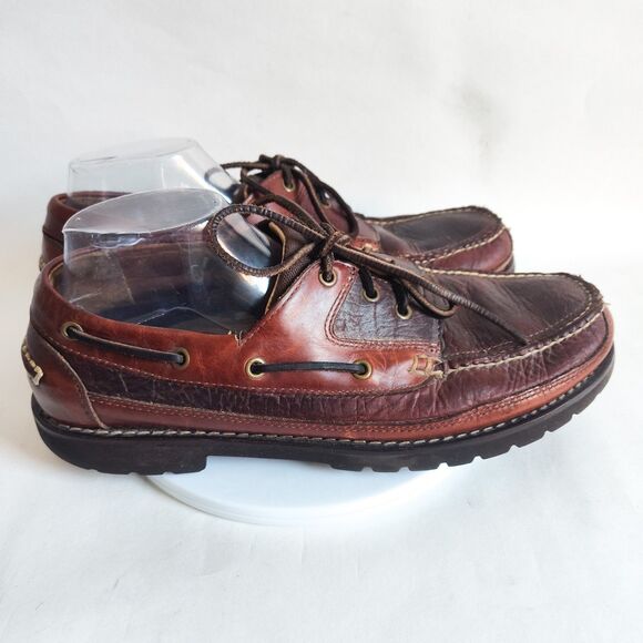 L L Bean US Mens Size 12 M Allagash Bison Leather Handsewn 3-Eye Shoes Brown